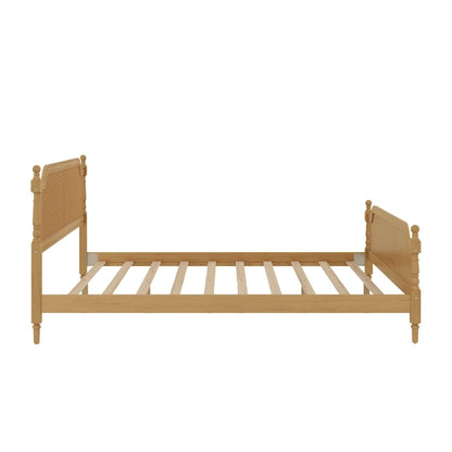 Lit plateforme traditionnel King Size avec tête et pied de lit en rotin