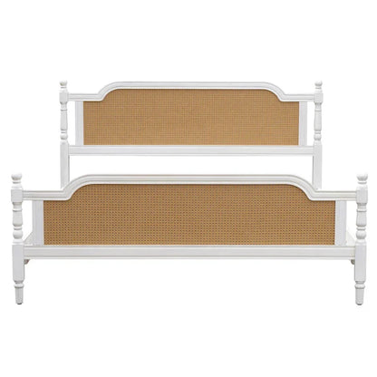 Lit plateforme traditionnel King Size avec tête et pied de lit en rotin