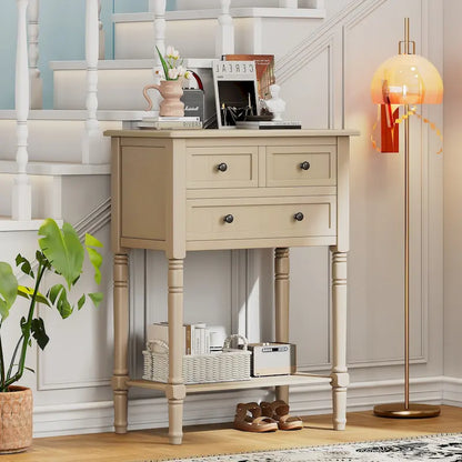 Console classique de 23,7 pouces avec trois tiroirs de rangement et une étagère inférieure