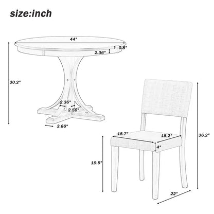 Ensemble de salle à manger rétro taupe 5 pièces en bois avec table à tréteaux incurvée et 4 chaises