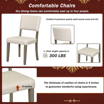 Ensemble de salle à manger rétro taupe 5 pièces en bois avec table à tréteaux incurvée et 4 chaises