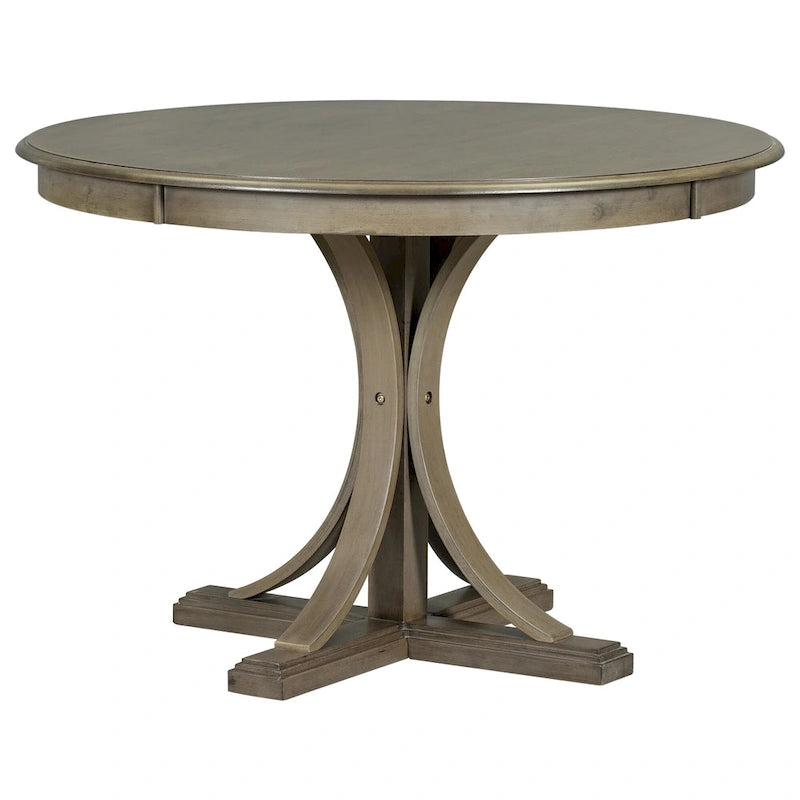 Ensemble de salle à manger rétro taupe 5 pièces en bois avec table à tréteaux incurvée et 4 chaises