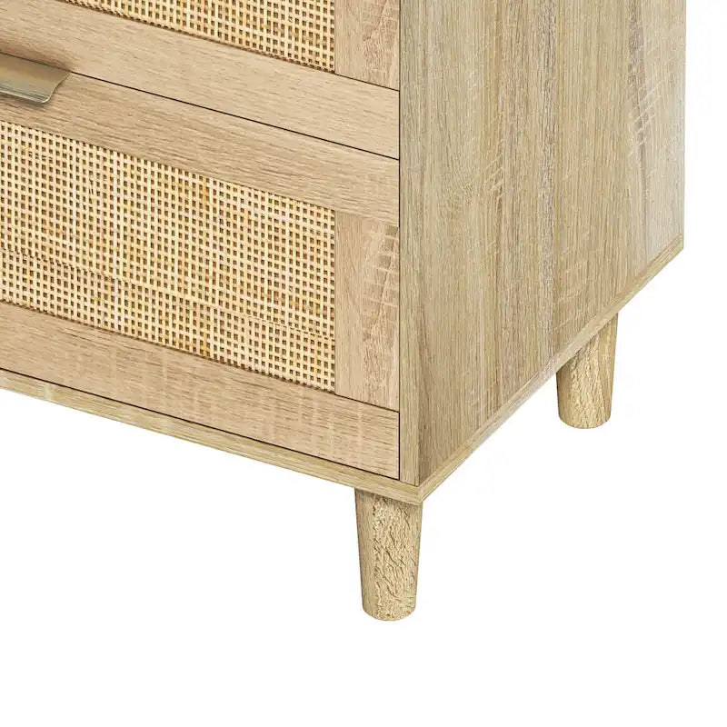 Commode double en rotin à 6 tiroirs avec poignée en métal, pieds en bois, meuble de rangement pour vêtements pour chambre à coucher