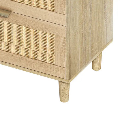 Commode double en rotin à 6 tiroirs avec poignée en métal, pieds en bois, meuble de rangement pour vêtements pour chambre à coucher