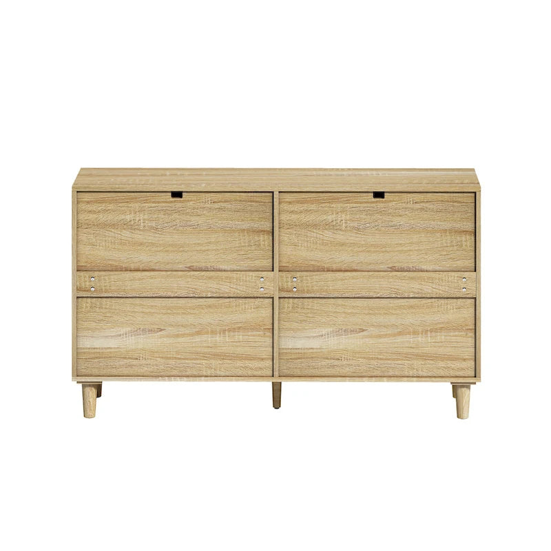 Commode double en rotin à 6 tiroirs avec poignée en métal, pieds en bois, meuble de rangement pour vêtements pour chambre à coucher