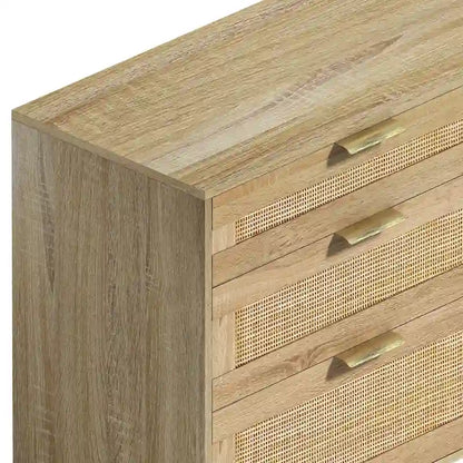 Commode double en rotin à 6 tiroirs avec poignée en métal, pieds en bois, meuble de rangement pour vêtements pour chambre à coucher