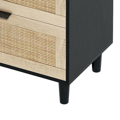 Commode double en rotin à 6 tiroirs avec poignée en métal, pieds en bois, meuble de rangement pour vêtements pour chambre à coucher