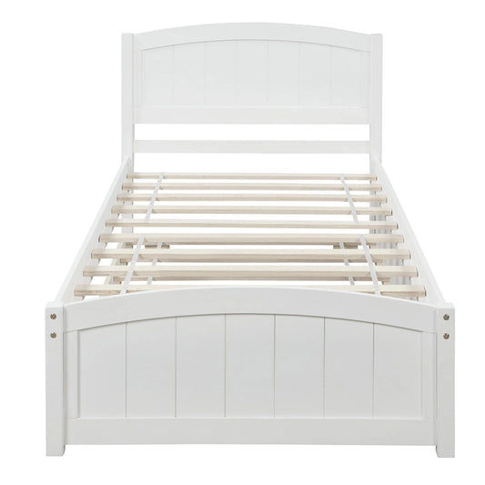 Lit plateforme double en pin avec lit gigogne et tête de lit