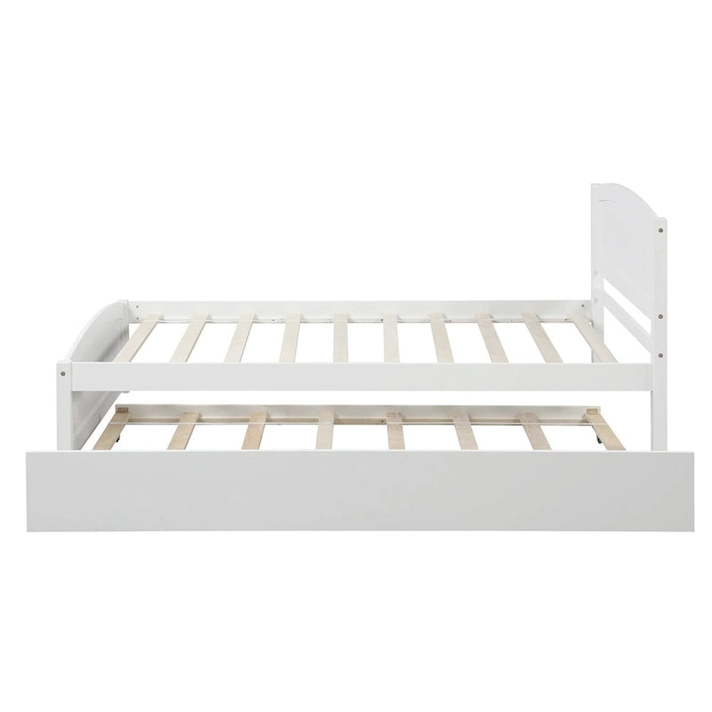 Lit plateforme double en pin avec lit gigogne et tête de lit