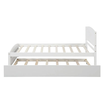 Lit plateforme double en pin avec lit gigogne et tête de lit