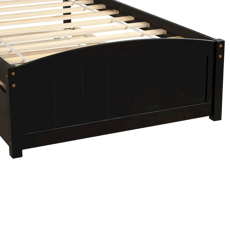 Lit plateforme double en pin avec lit gigogne et tête de lit