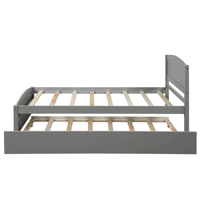 Lit plateforme double en pin avec lit gigogne et tête de lit