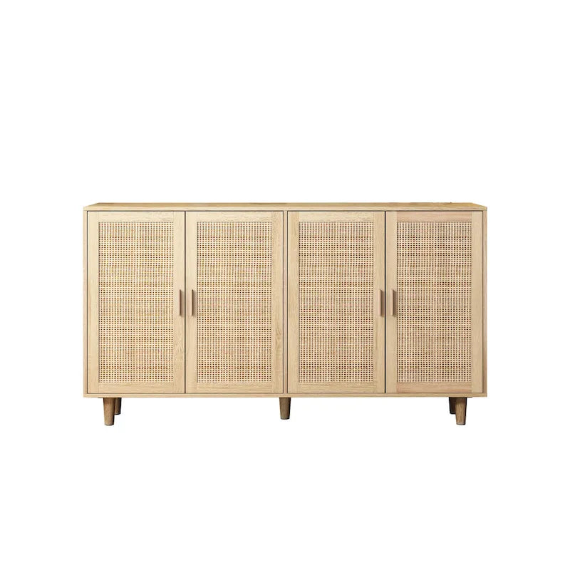 Meuble de rangement décoratif moderne en rotin à 4 portes avec étagères réglables pour chambre, salon