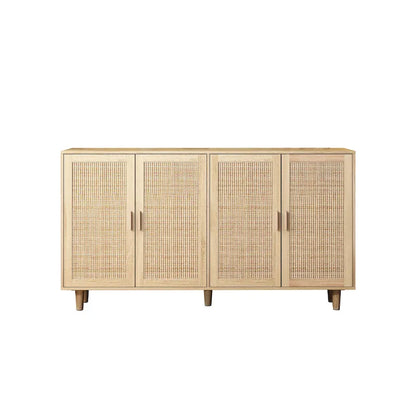 Meuble de rangement décoratif moderne en rotin à 4 portes avec étagères réglables pour chambre, salon