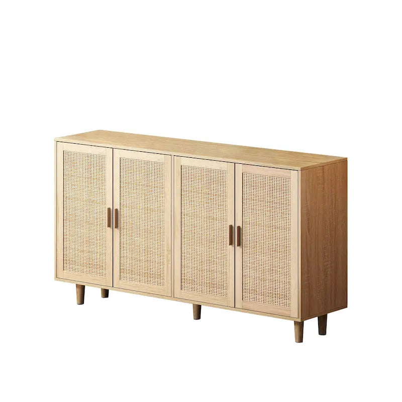 Meuble de rangement décoratif moderne en rotin à 4 portes avec étagères réglables pour chambre, salon