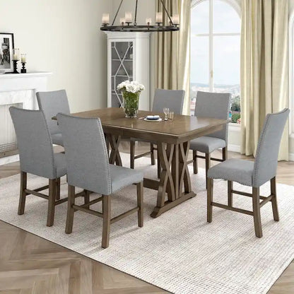 Ensemble de salle à manger en bois 7 pièces avec table extensible et 6 chaises