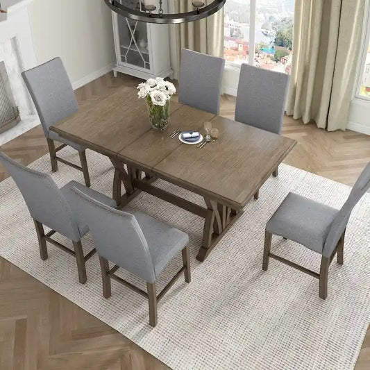 Ensemble de salle à manger en bois 7 pièces avec table extensible et 6 chaises