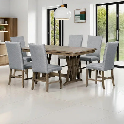Ensemble de salle à manger en bois 7 pièces avec table extensible et 6 chaises