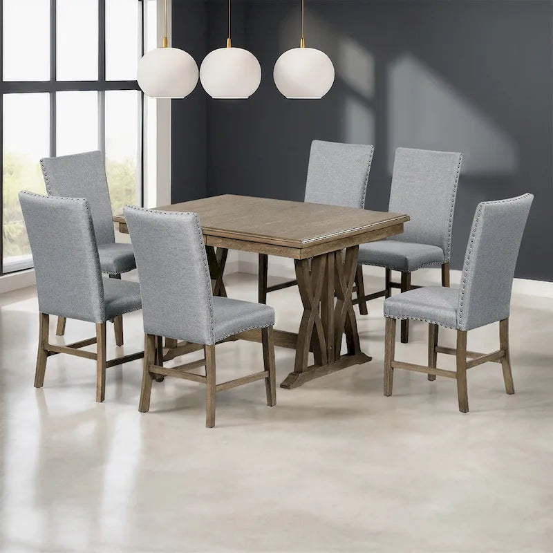 Ensemble de salle à manger en bois 7 pièces avec table extensible et 6 chaises