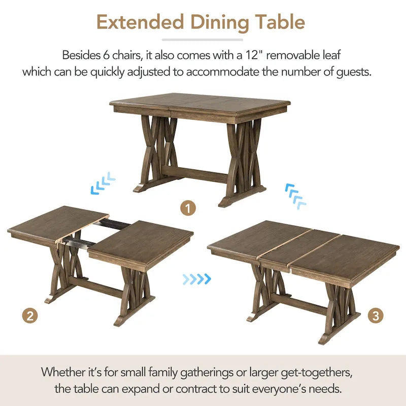 Ensemble de salle à manger en bois 7 pièces avec table extensible et 6 chaises
