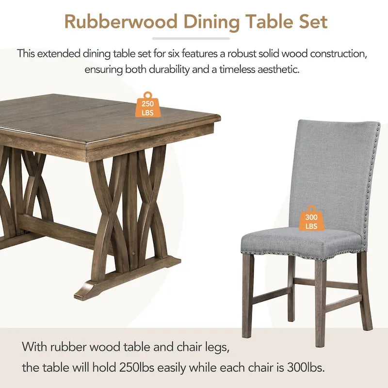 Ensemble de salle à manger en bois 7 pièces avec table extensible et 6 chaises
