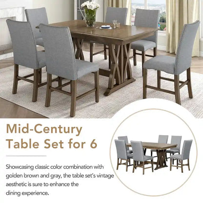 Ensemble de salle à manger en bois 7 pièces avec table extensible et 6 chaises