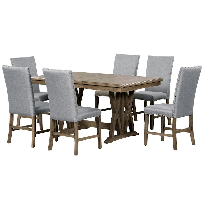 Ensemble de salle à manger en bois 7 pièces avec table extensible et 6 chaises
