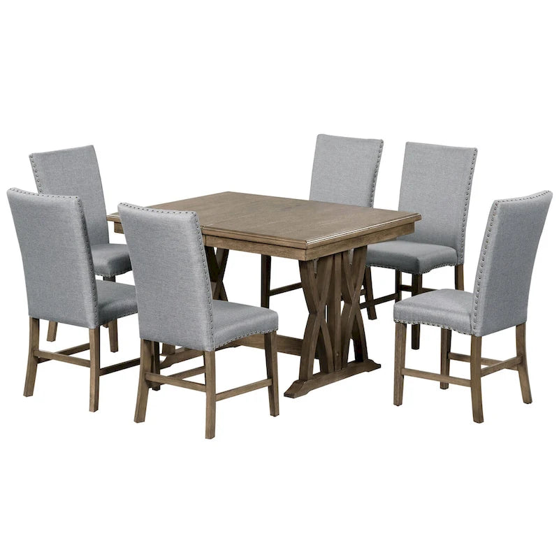 Ensemble de salle à manger en bois 7 pièces avec table extensible et 6 chaises