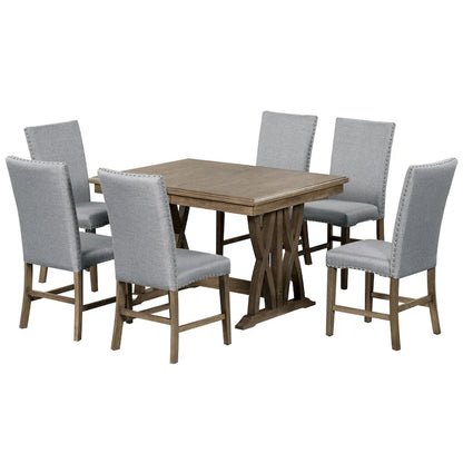 Ensemble de salle à manger en bois 7 pièces avec table extensible et 6 chaises