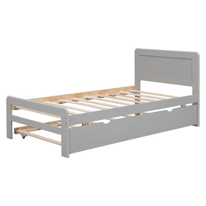 Lit plateforme double en bois d'hévéa avec lit gigogne