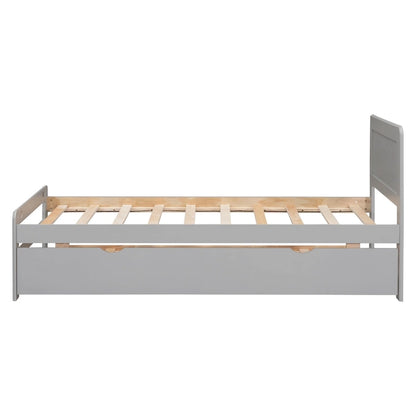 Lit plateforme double en bois d'hévéa avec lit gigogne