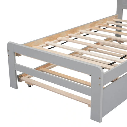 Lit plateforme double en bois d'hévéa avec lit gigogne