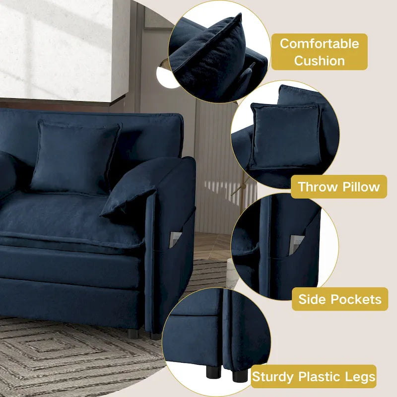 Canapé 2 places surdimensionné en chenille de 64 pouces avec combinaison DIY et poches de rangement
