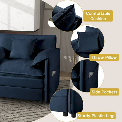 Canapé 2 places surdimensionné en chenille de 64 pouces avec combinaison DIY et poches de rangement