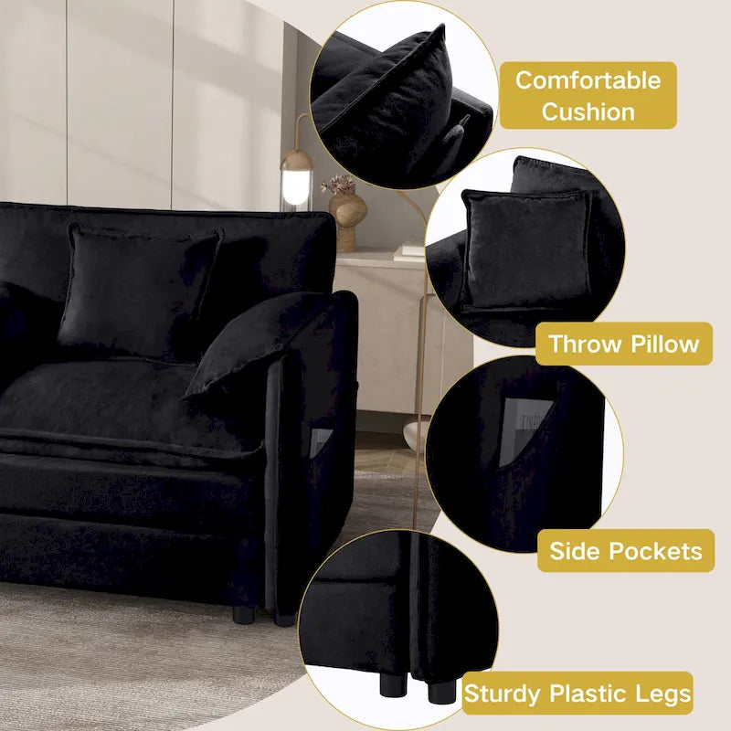 Canapé 2 places surdimensionné en chenille de 64 pouces avec combinaison DIY et poches de rangement