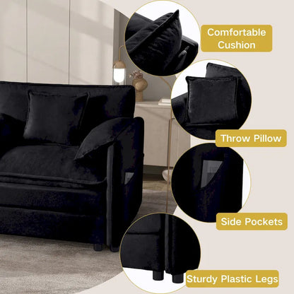 Canapé 2 places surdimensionné en chenille de 64 pouces avec combinaison DIY et poches de rangement