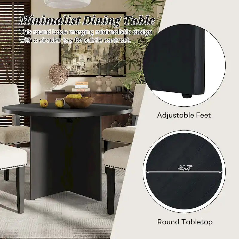 Ensemble de salle à manger 5 pièces en bois de style campagnard avec table ronde et 4 chaises rembourrées en tissu aspect laine d'agneau