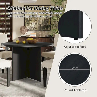 Ensemble de salle à manger 5 pièces en bois de style campagnard avec table ronde et 4 chaises rembourrées en tissu aspect laine d'agneau