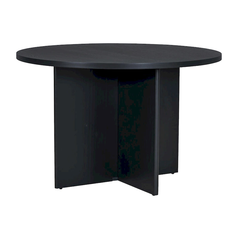 Ensemble de salle à manger 5 pièces en bois de style campagnard avec table ronde et 4 chaises rembourrées en tissu aspect laine d'agneau