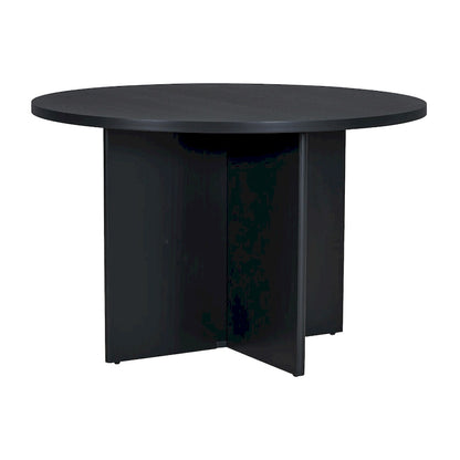 Ensemble de salle à manger 5 pièces en bois de style campagnard avec table ronde et 4 chaises rembourrées en tissu aspect laine d'agneau