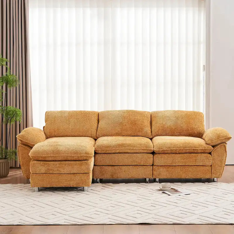 Canapé d'angle en chenille jaune 101,6 avec pouf