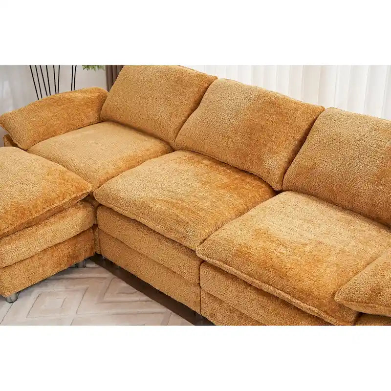 Canapé d'angle en chenille jaune 101,6 avec pouf