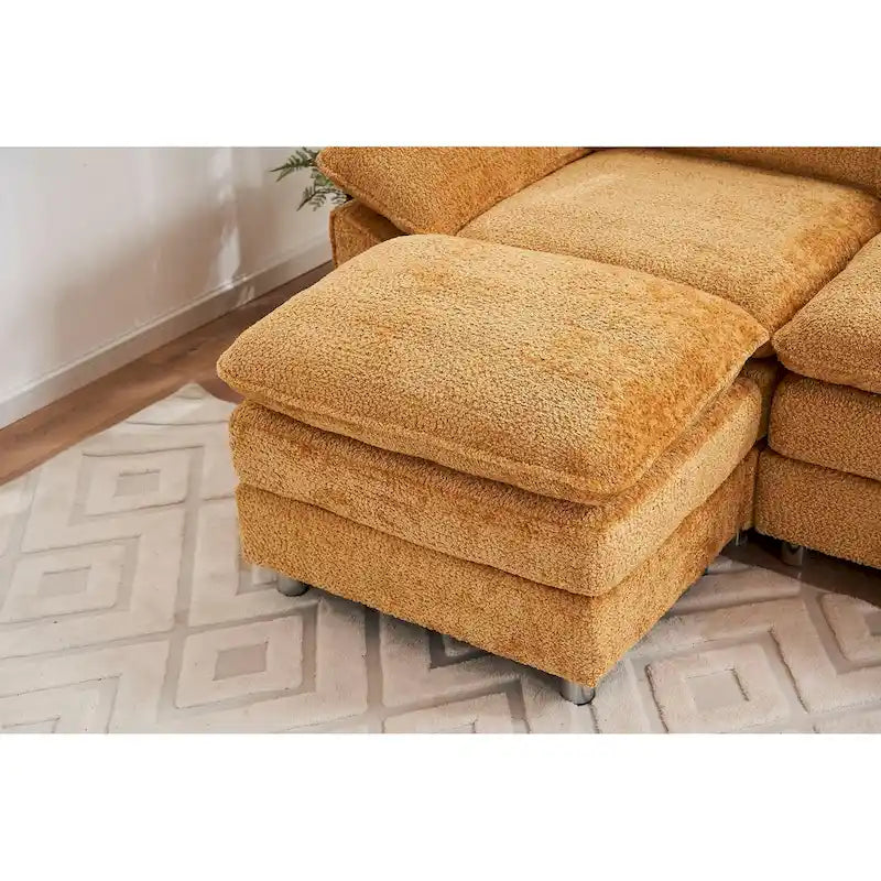 Canapé d'angle en chenille jaune 101,6 avec pouf