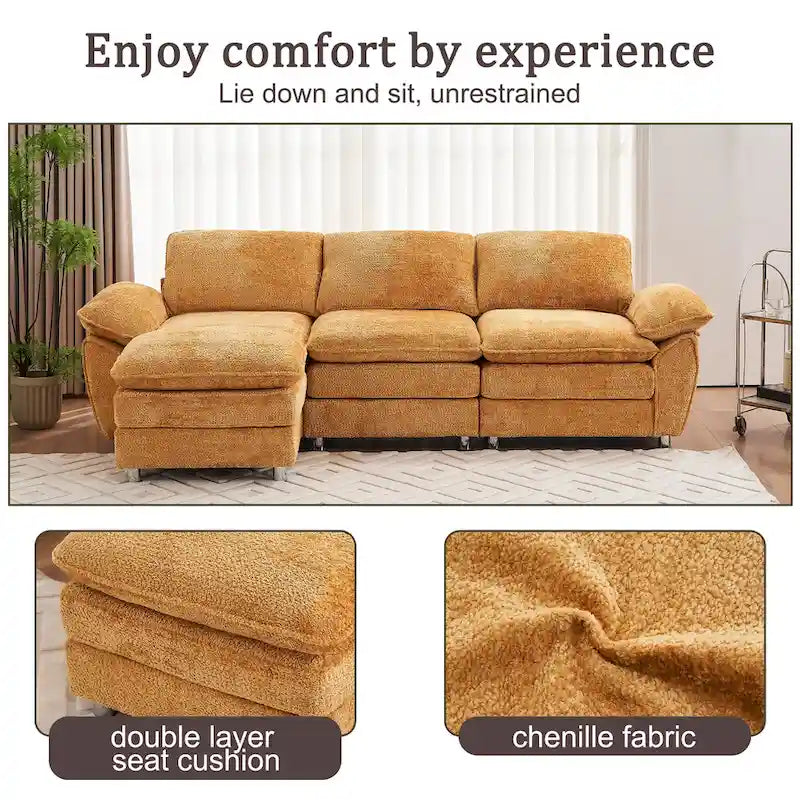 Canapé d'angle en chenille jaune 101,6 avec pouf
