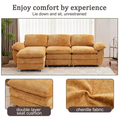 Canapé d'angle en chenille jaune 101,6 avec pouf