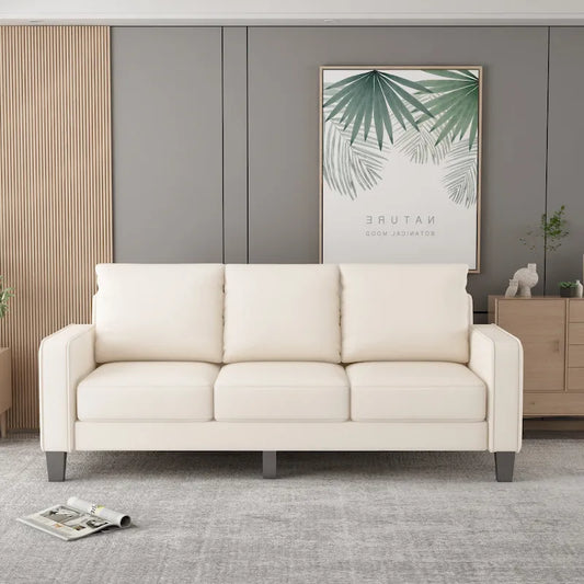 Beige Fabric Sofa with Square Arm and Tufted Back