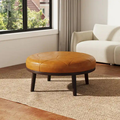 Pouf en cuir italien pleine fleur véritable de 34,5 cm de large par Lumibee
