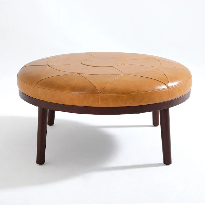 Pouf en cuir italien pleine fleur véritable de 34,5 cm de large par Lumibee