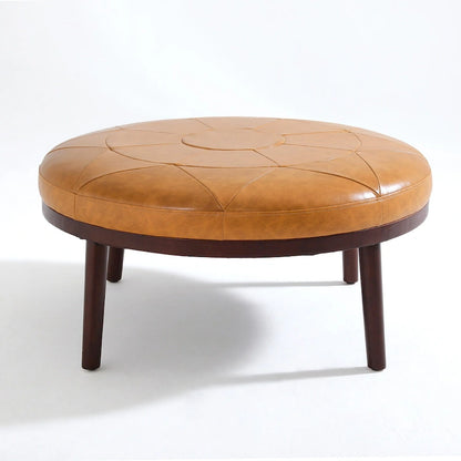 Pouf en cuir italien pleine fleur véritable de 34,5 cm de large par Lumibee