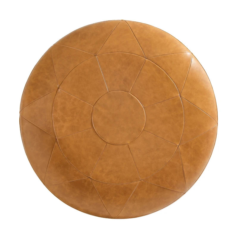 Pouf en cuir italien pleine fleur véritable de 34,5 cm de large par Lumibee